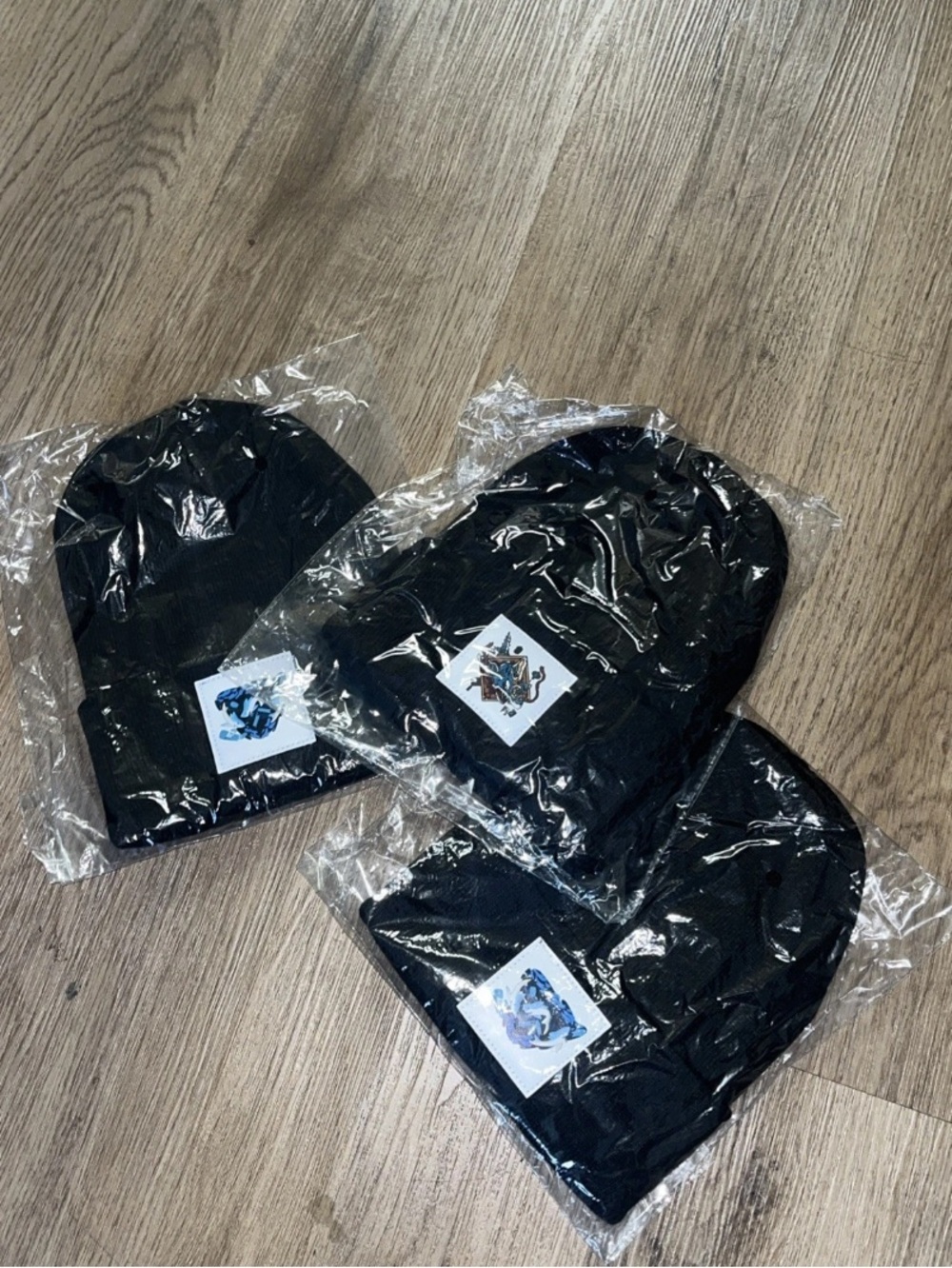 Black Knit Beanies with Graphic Patch - Set of 3